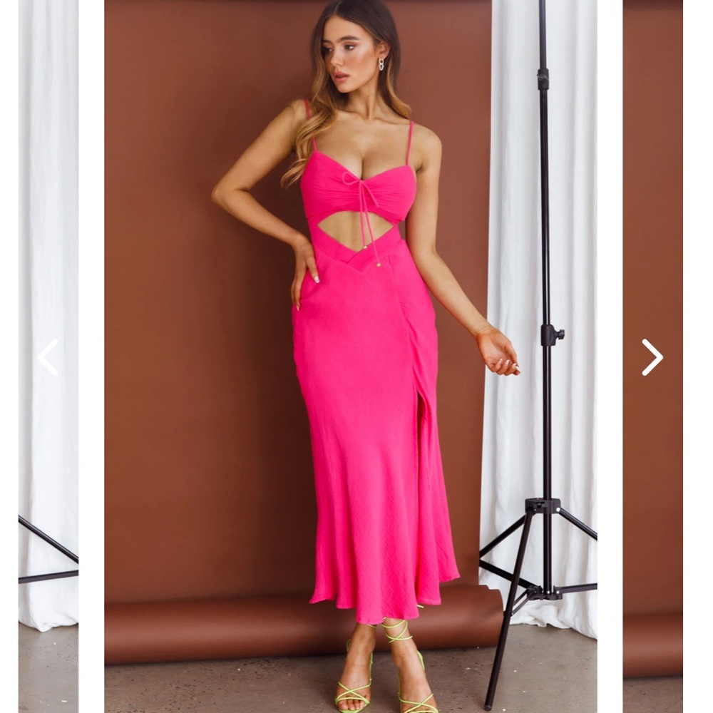 Selfie Leslie TWIN FLAME DRAWSTRING BUST MIDI DRESS HOT PINK